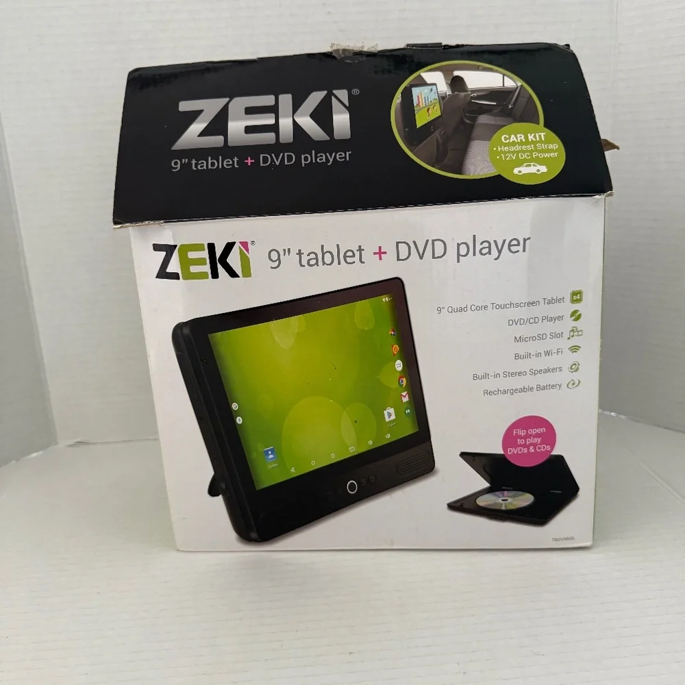NEW Zeki 9” Smart Tablet + DVD Player Combo w/ Bonus Set of 2 Headphones